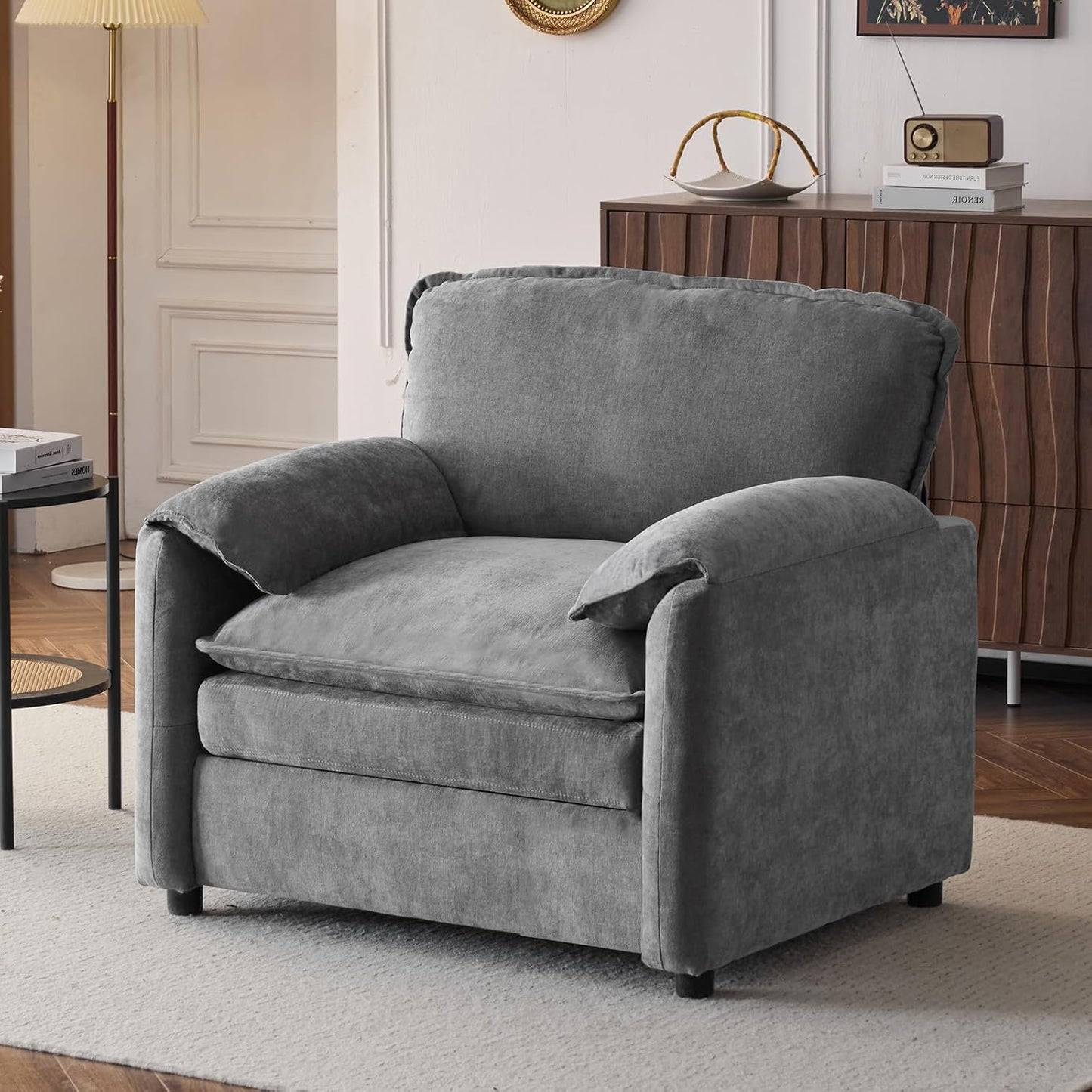 Accent Chair Set of 2, White Corduroy | Compact 360° Swivel for Small Spaces, Plush Deep-Cushioned Reading Chair