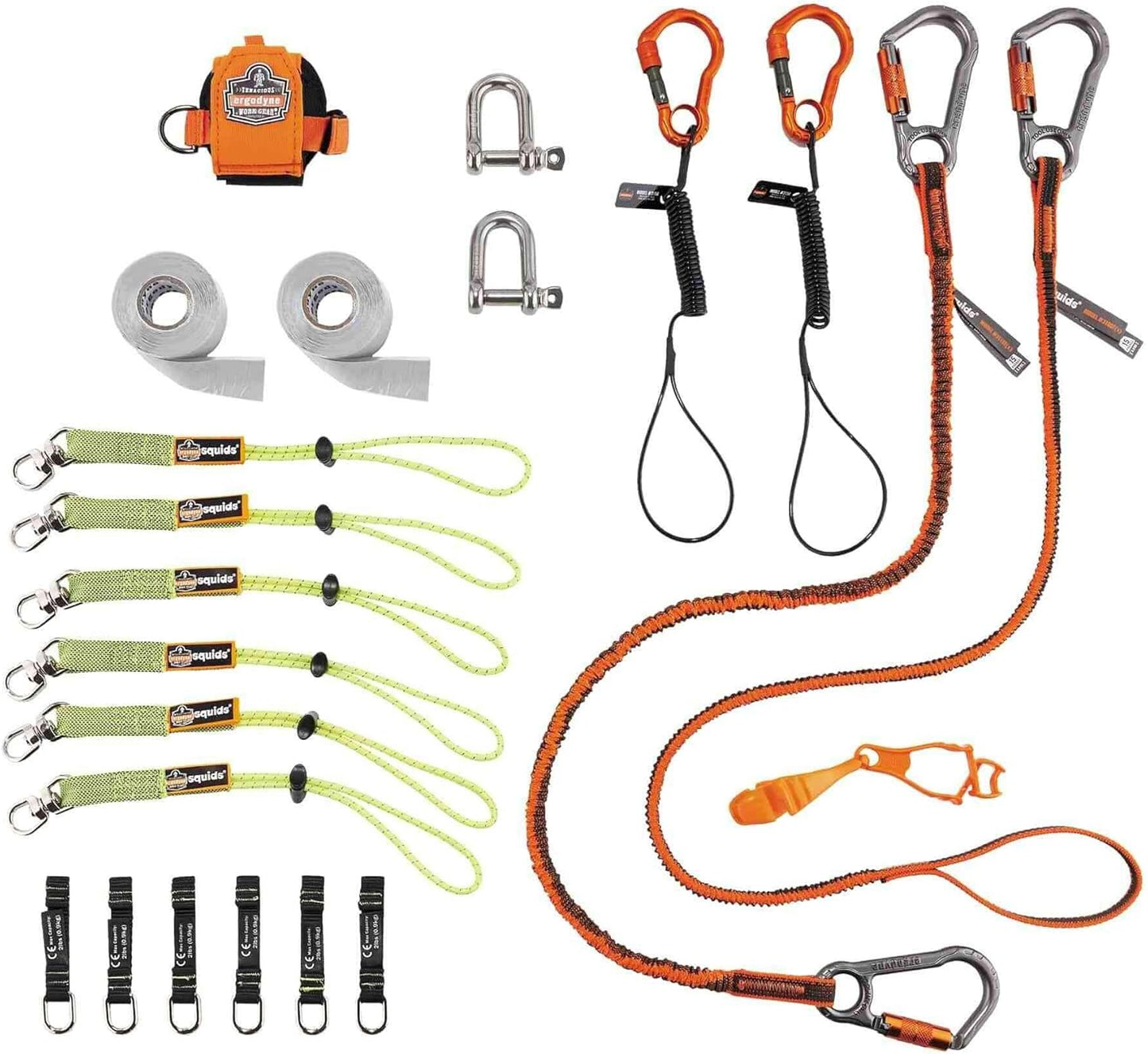Tool Tethering Kit for Iron/Steel Workers, Includes Tool Lanyards and Attachments for Spud Wrenches to Sleever Bars, Ergodyne Squids 3186