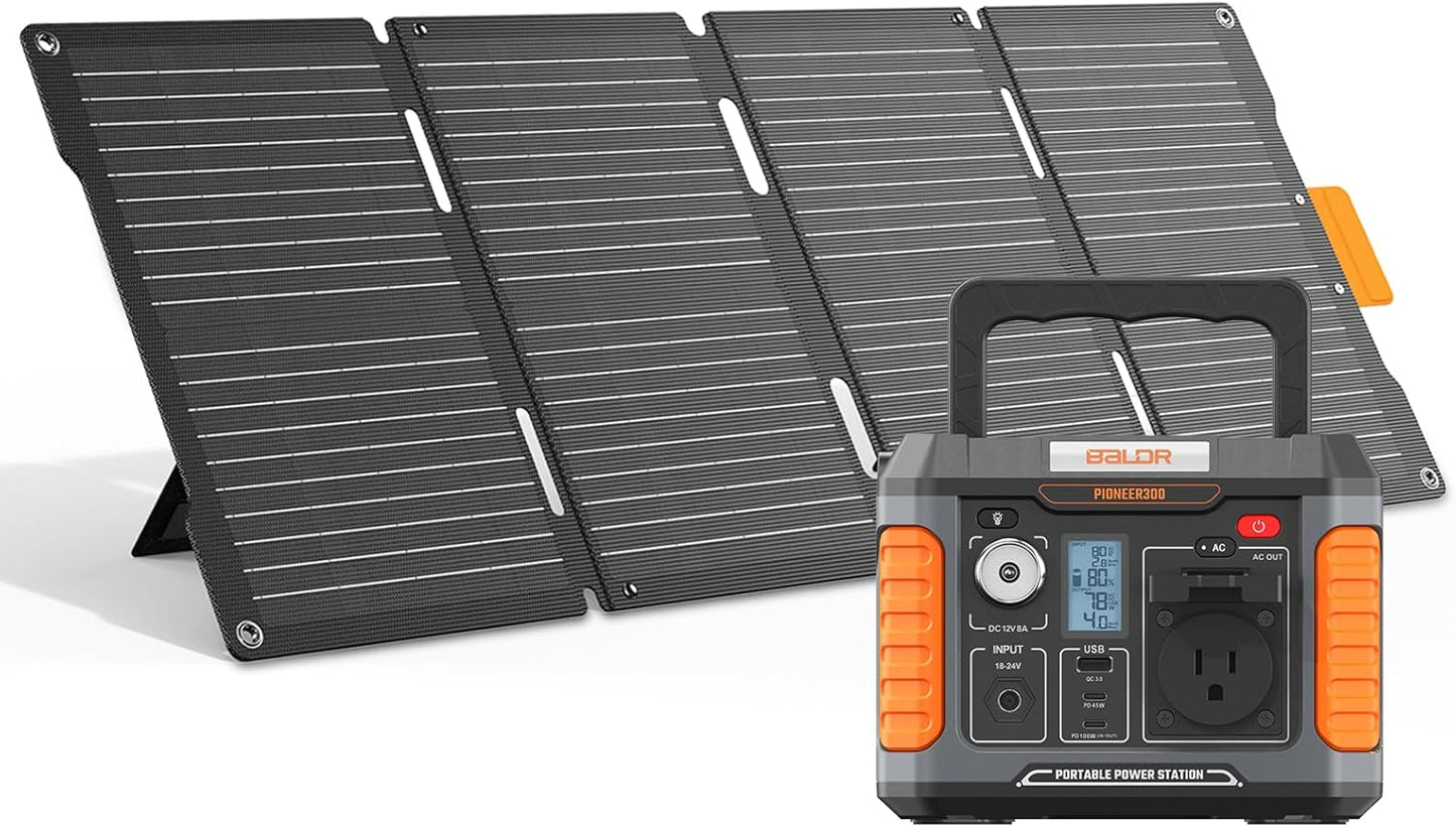 BALDR 120W Portable Solar Panel for Jackery/ECOFLOW/Flashfish/ROCKPALS Power Station Generator, Foldable Solar Cell Charger with USB Ports & PD Output for Camping, Off Grid Living. Black