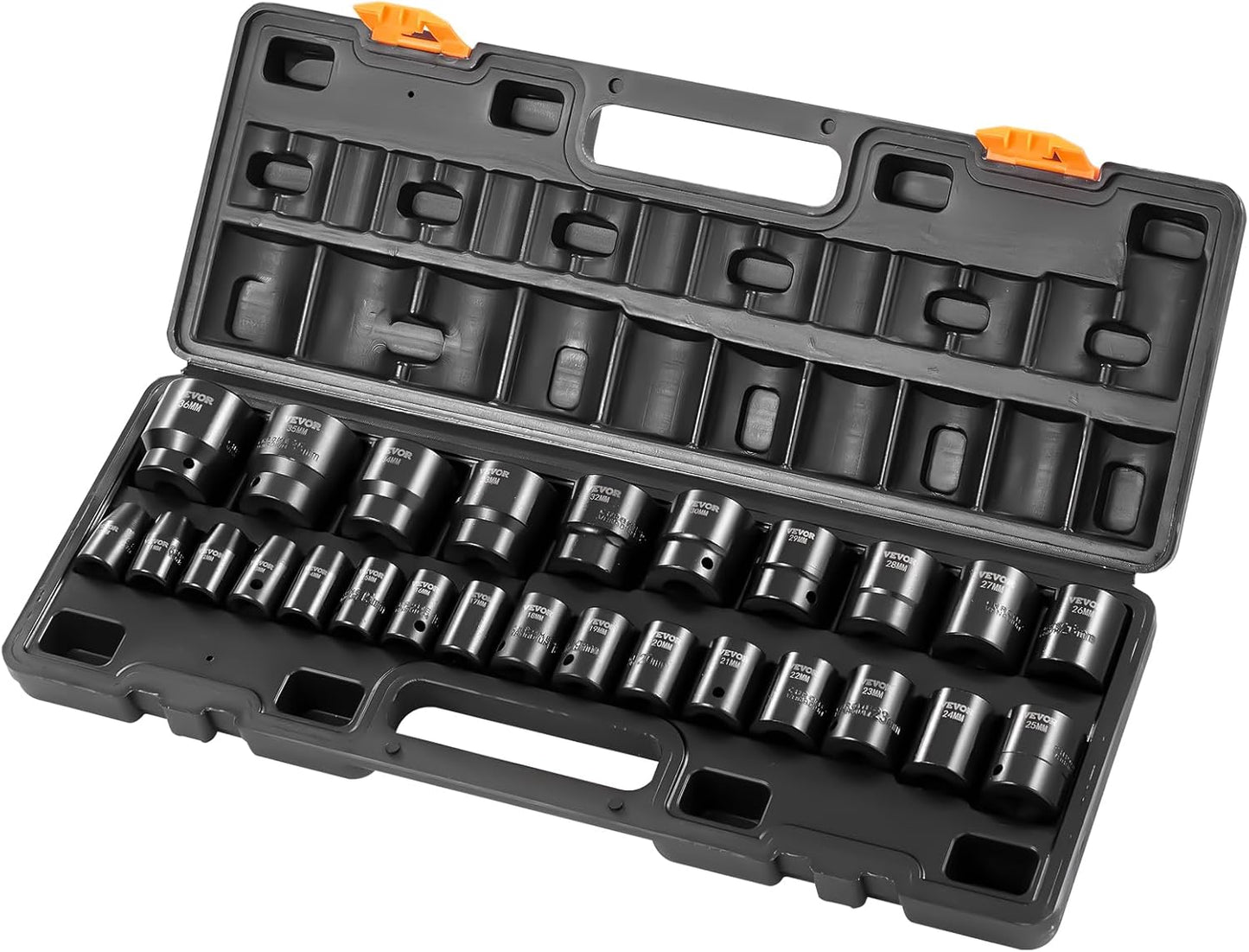 VEVOR Impact Socket Set 3/4 Inches 29 Piece Impact Sockets, 6-Point Sockets, Rugged Construction, CR-M0, 3/4 Inches Drive Socket Set Impact SAE 3/4 inch - 2-1/2 inch, with a Storage Cage
