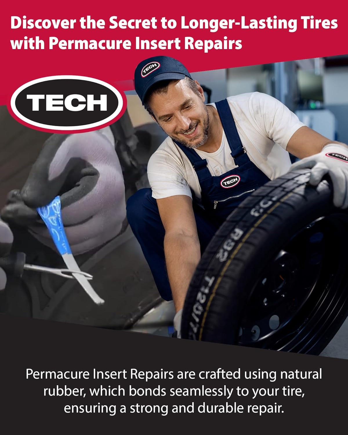 TECH Permacure Passenger Tire Plug Kit – The Ideal Flat Tire Fix Kit for Passenger Cars, Light Trucks, SUVs, Trailers, ATVs, Golf Carts, Farm Equipment, and More (50 Tire Plugs & Tools)
