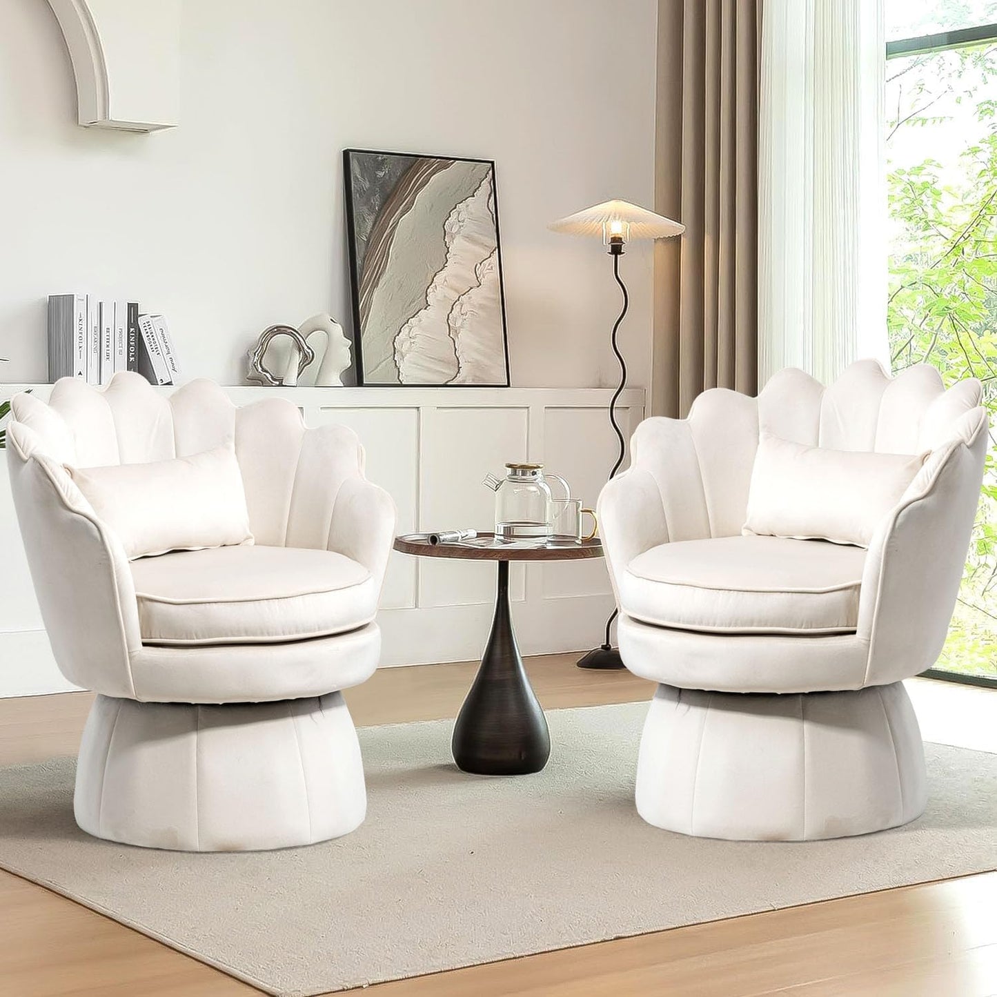 Swivel Barrel Chairs Set of 2, Small Accent Armchair, Navy Blue Velvet Upholstered, Mid-Century Modern Style, for Living Room/Bedroom/Waiting Room, for Relaxing & Reading, Pillow Included