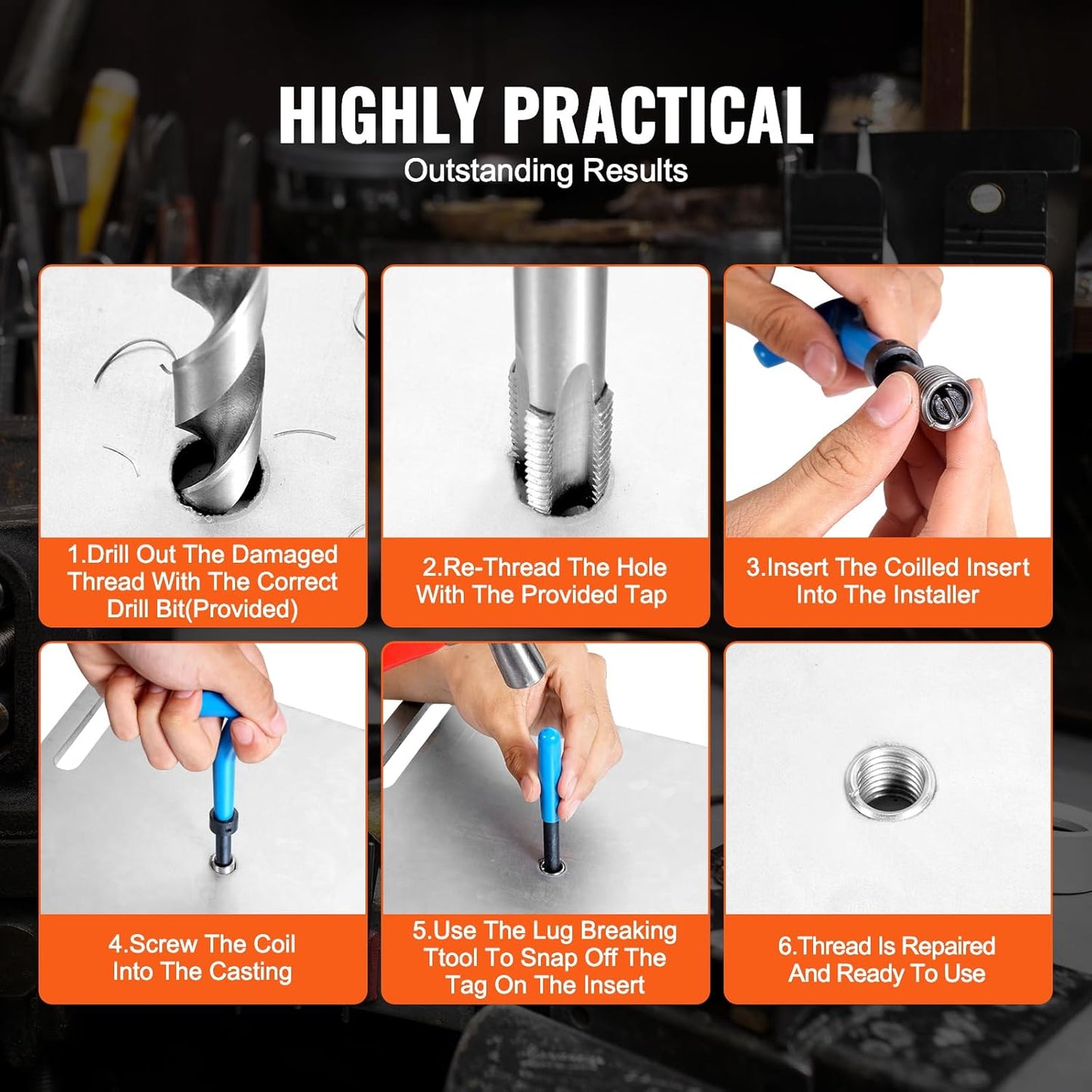 VEVOR Helicoil Thread Repair Kit-338-Piece SAE HSS Drill Inserts Taps & Tools M5,M6,M8,M10,M12,1/4",5/16",3/8",7/16",1/2" Rethreading Tool Kit Insertion Rethreading Tools Universal Rethread Restorer