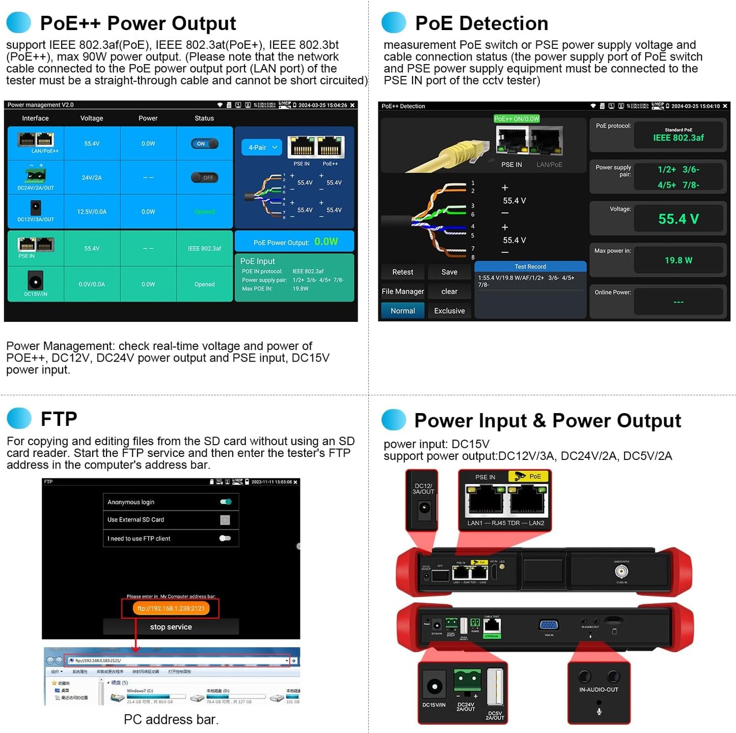 4K 12MP IP Camera Tester, WANLUTECH 90W PoE Power Output 8'' Touchscreen CCTV Test for 8MP TVI CVI AHD CVBS Cameras, SFP Test, RJ45 Cable TDR Test, WiFi Network Tools, HDMI VGA (E89)
