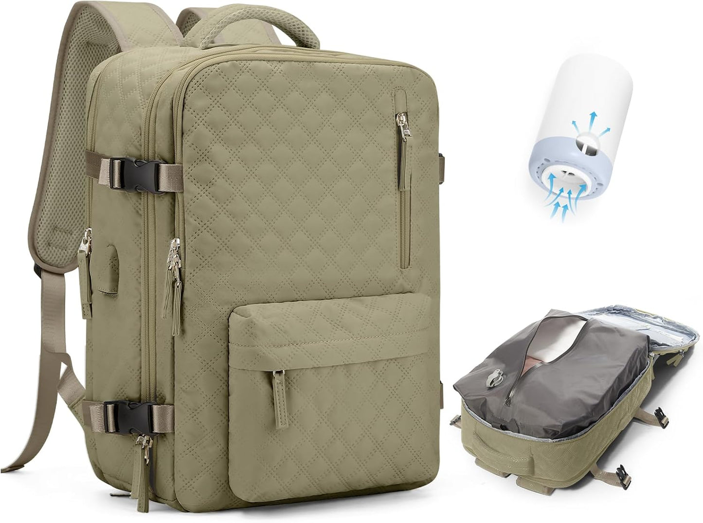 Vacuum Seal Travel Backpack with Air Pump Compression Vacpack Waterproof Carry On Backpack for Travel Women men with Vacuum System Laptop Airlines Approved Daypack Space Saver Bags Black