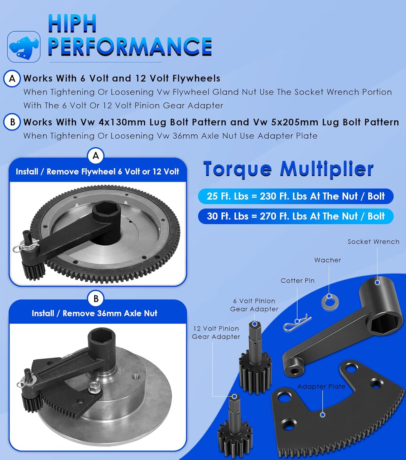 Yoursme Torque Leverage Tool for Classic Vw Bug/Volkswagen Beetle, 000133 Torque Multiplier Leverage Tool Remove Install 36mm Axle Nut and Flywheel Gland Nut