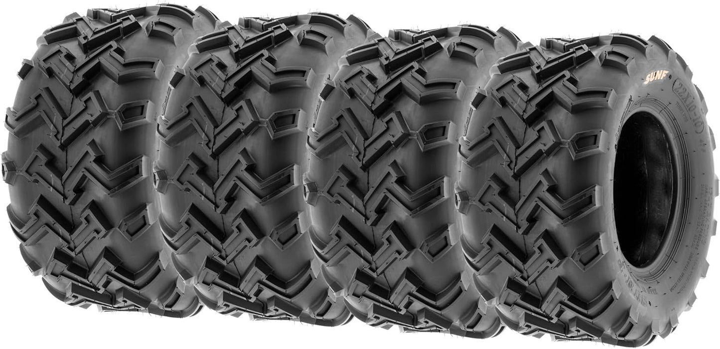 SunF 21x7-10 Front & 22x10-10 Rear 6 Ply ATV/UTV Off Road Tires A001, (Set Bundle of 4)