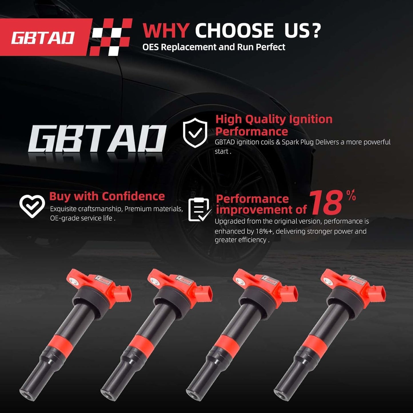 Set of 4 Upgraded Ignition Coil Pack for 1.8L 2.0L L4 2011-2020 Hyundai Elantra, 2014-2021 Hyundai Tucson, 2014-2016 Kia Forte, 2014-2018 Kia Forte5, 2012-2019 Kia Soul Replaces UF651 C1804