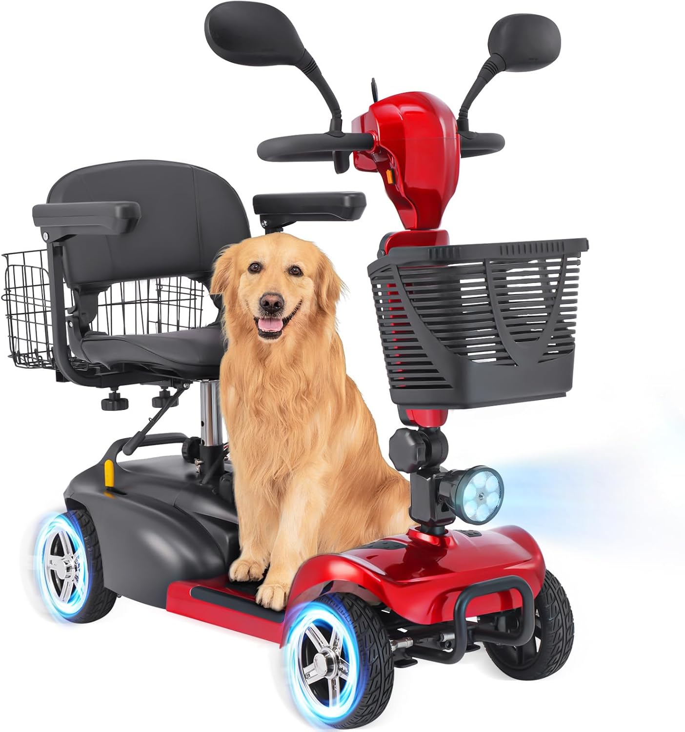 4 Wheel Mobility Scooter for Seniors&Adults - Up to 15 Miles Range,Foldable Powered Electric Wheelchair Device w/600WH Battery,Only 58 lb Weight, Dual Basket, 300 lb Capacity, Compact