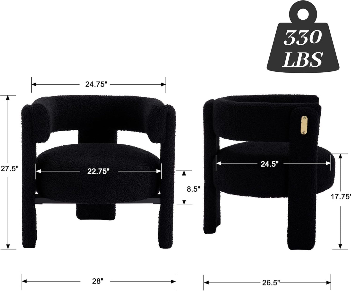Wahson Modern Barrel Accent Chairs Set of 2 | Boucle Upholstered Armchair, Single Sofa, Side, Reading, Living Room Chair | Three Legs, Black Sherpa