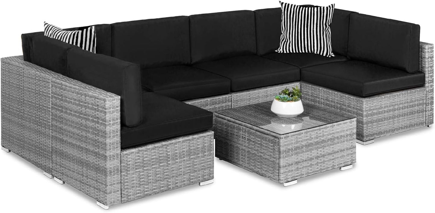 Best Choice Products 7-Piece Modular Outdoor Sectional Wicker Patio Conversation Set w/ 2 Pillows, Coffee Table, Cover Included - Gray/Gray