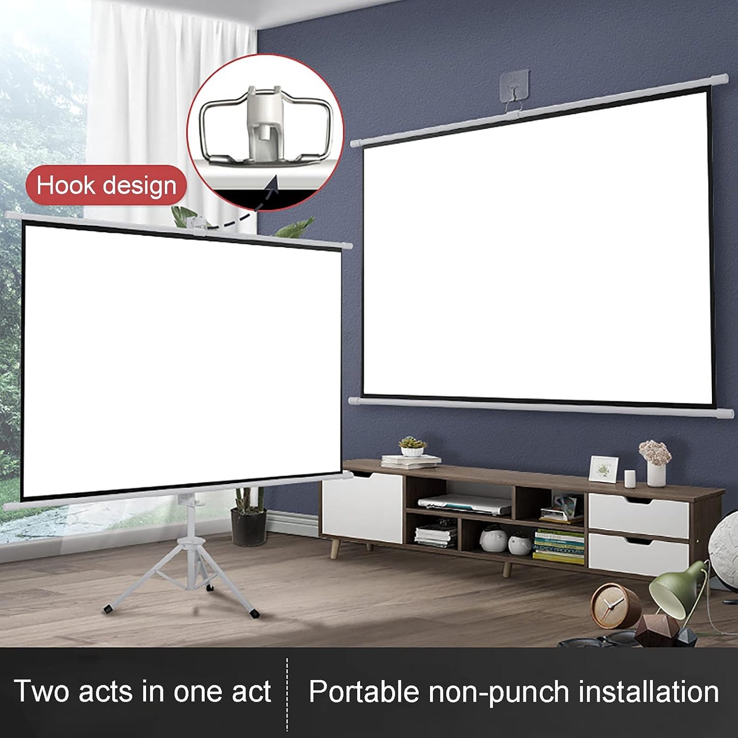 4:3/16:9 HD Tripod Projection Screen for Indoor Outdoor Home Theater, Wrinkle-Free Foldable Projection Screens, Portable Floor-Standing Projection Screens (84inch 4:3