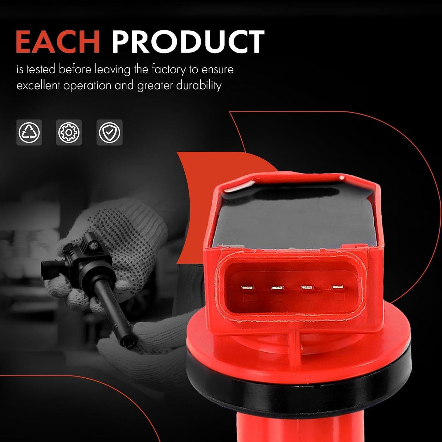 A-Premium (Red) Engine Ignition Coil Pack Compatible with Toyota Camry, Corolla, Tacoma, Tundra, 4Runner, Matrix, FJ Cruiser, Solara & Lexus IS F, IS500, GS F, RC F, LC500 & Scion xB, 4-PC Set