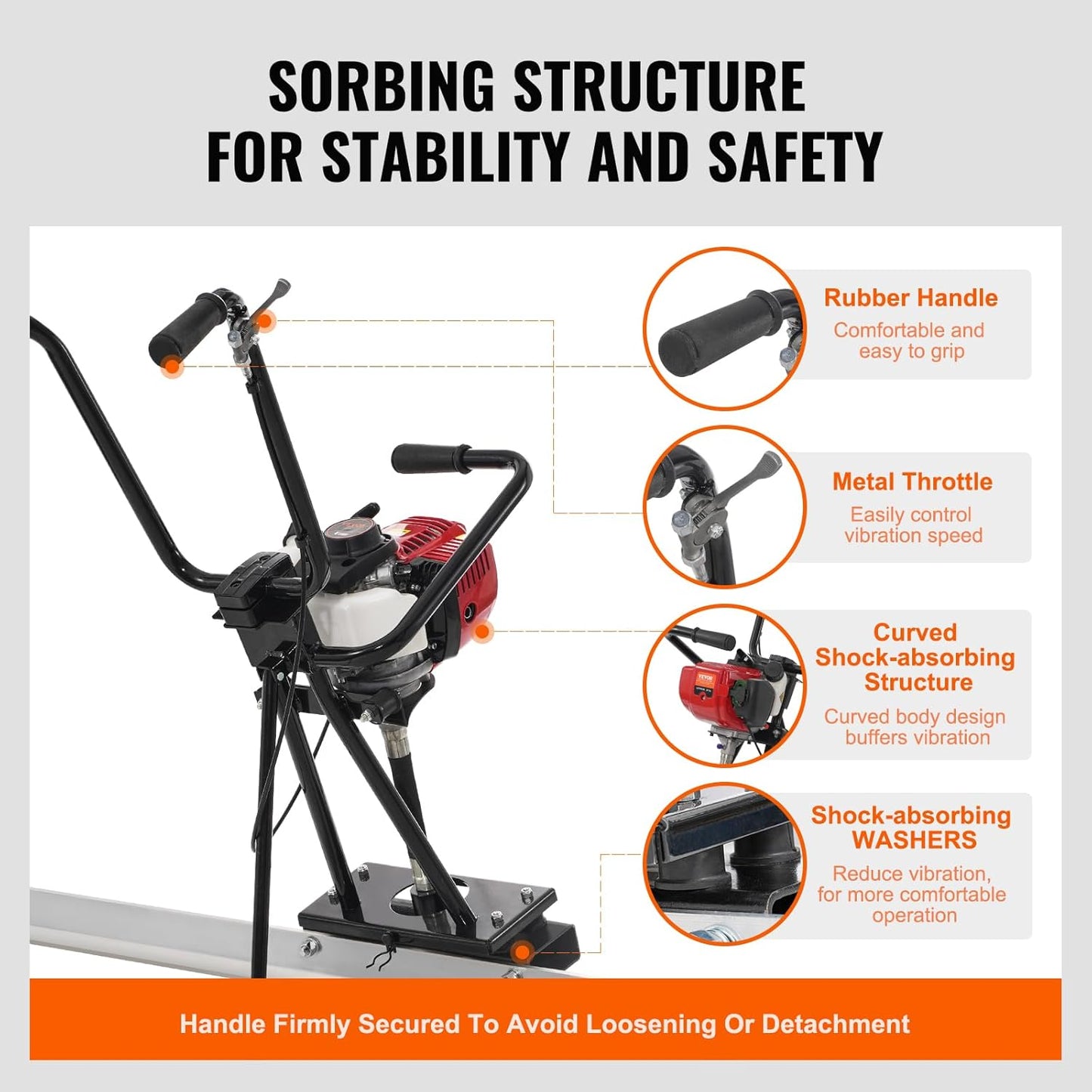 VEVOR Concrete Power Screed, 11ft Aluminum Board Straight Edge Bar Set, 4 Stroke Cement Finishing Vibrating Motor with Height Adjustable Handles, High Efficient Concrete Tools 6500RPM