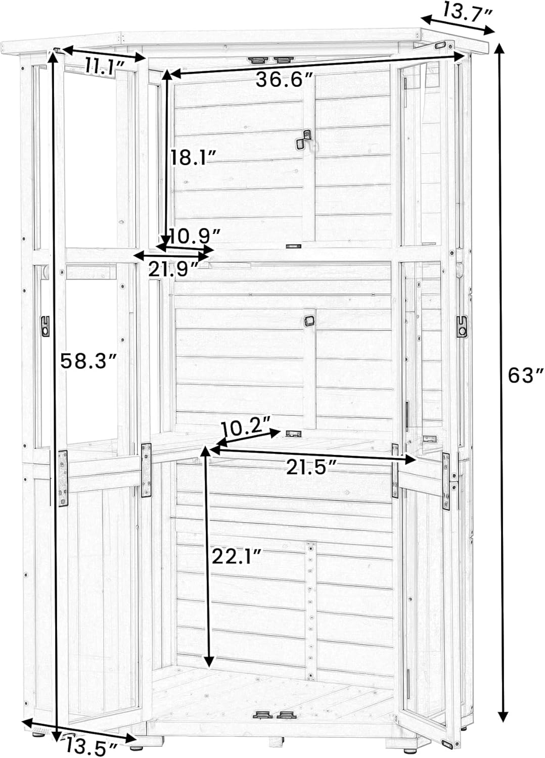 63'' Height Garden Wood Storage Cabinet Outdoor Tool Storage Shed, Mini Greenhouse Cold Frame with Waterproof- Roof and Lockable Door for Backyard,Patio, Lawn, Gray