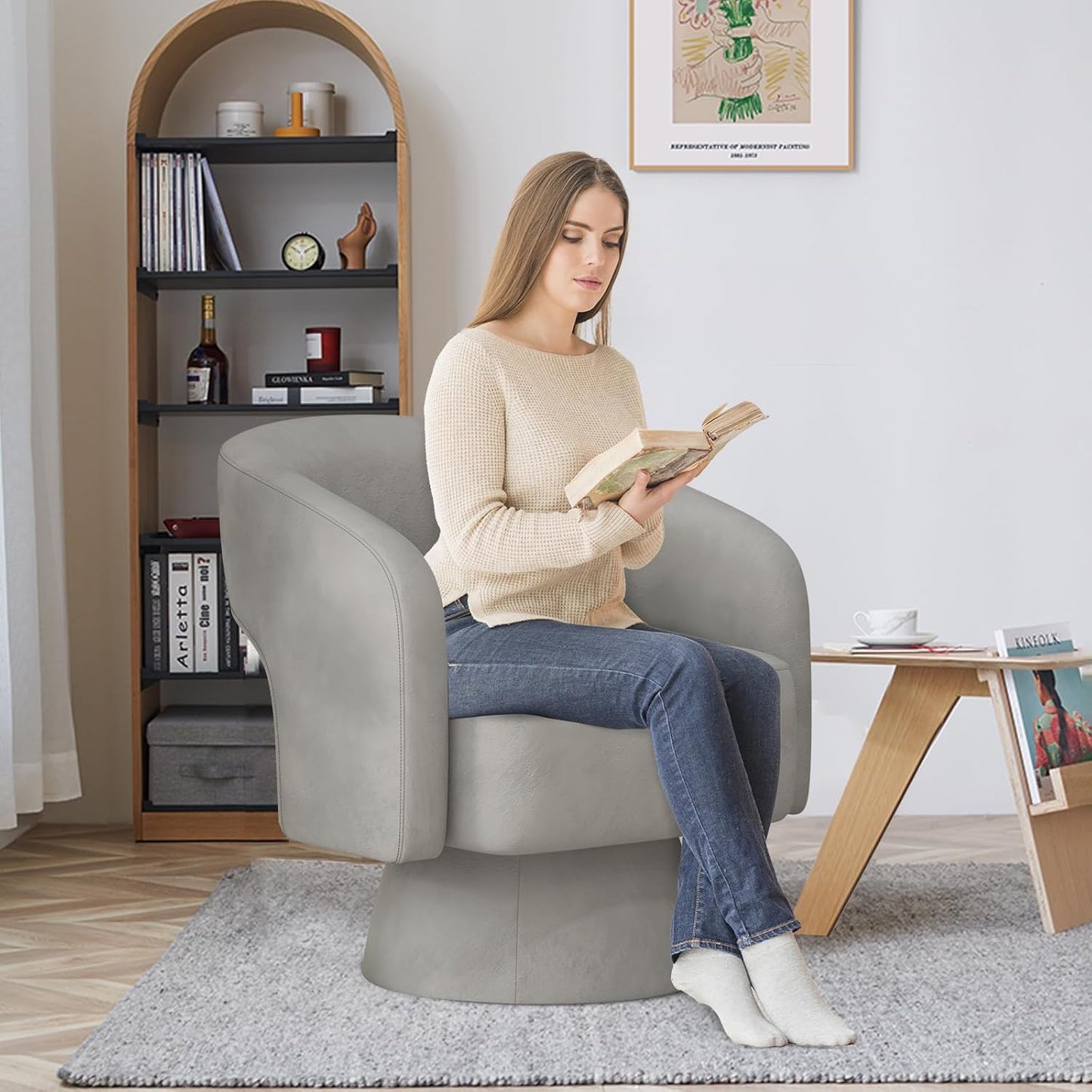 ANJ Swivel Accent Chair Set of 2, Modern Luxury Velvet Accent Chair, Comfy Round Armchiars, 360 Degree Swivel Barrel Chairs for Living Room, Bedroom Office, Grey