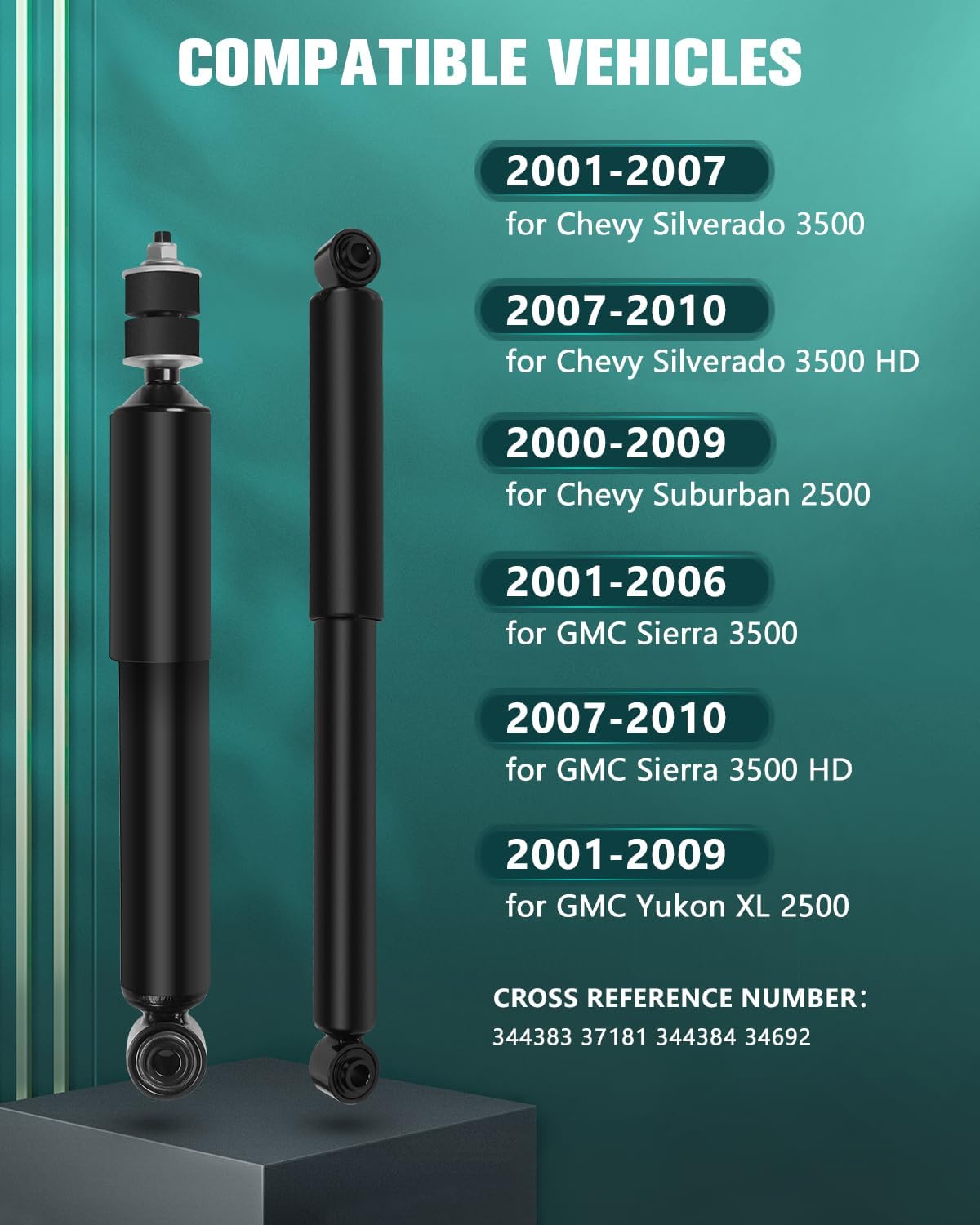 AUTOMUTO 4 Pcs Struts Shock Absorbers Fit for Chevy Silverado 3500,for Chevy Silverado 3500 HD/for GMC Sierra 3500 HD,for Chevy Suburban 2500,for GMC Sierra 3500 - OE 344383 344384 - Front Rear