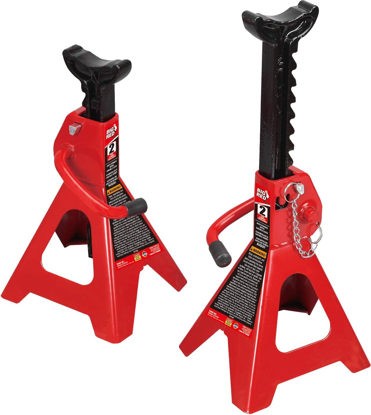 BIG RED T46002A Torin Steel Jack Stands: Double Locking, 6 Ton (12,000 lb) Capacity, Red, 1 Pair