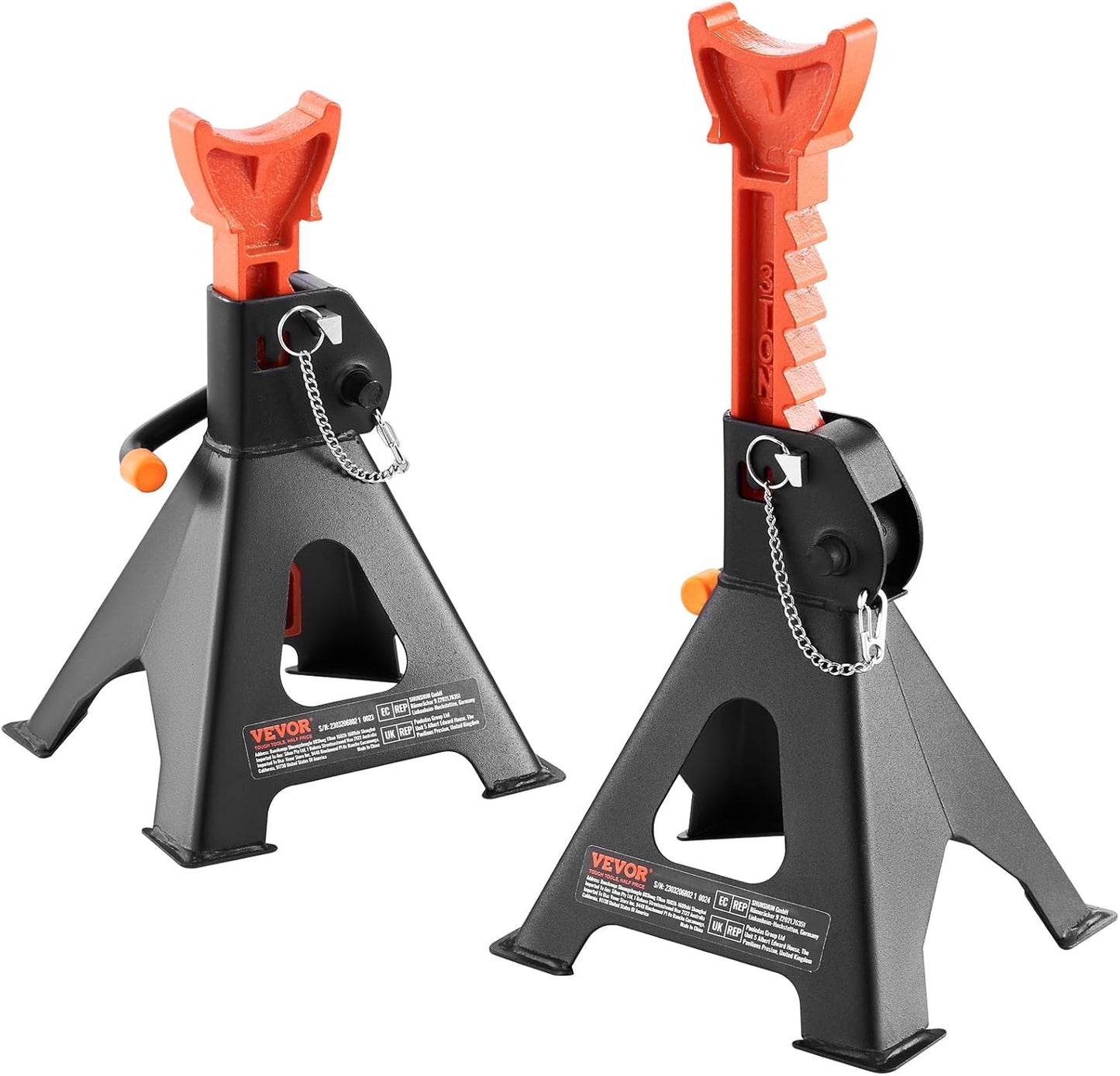 VEVOR Jack Stands, 6 Ton (13,000 lbs) Capacity Car Jack Stands Double Locking, 14.2-23 inch Adjustable Height, for lifting SUV, Pickup Truck, Car and UTV/ATV, Red, 1 Pair