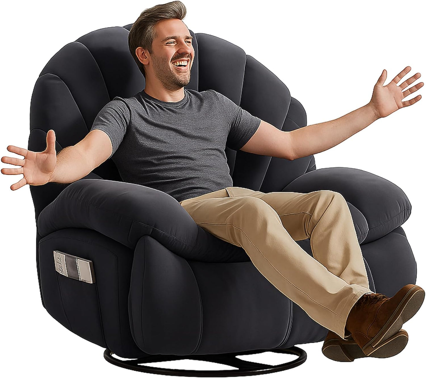 Swivel Rocker Recliner Chair for Living Room – 360° Silent Rotation, Adjustable Backrest 110°-150°, Soft Fabric, Shell Backrest, Large Side Pockets, 330lbs Capacity (Regular Model, Pink)