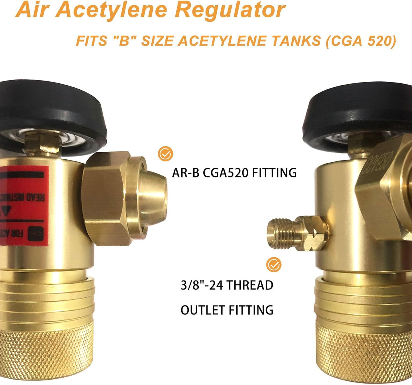 0386-0725 AR-B CGA520 Acetylene Regulator for B Tanks, for Turbo Torch regulator with Gauge, Use with TurboTorch Acetylene Kit, B Tank Torch Kit