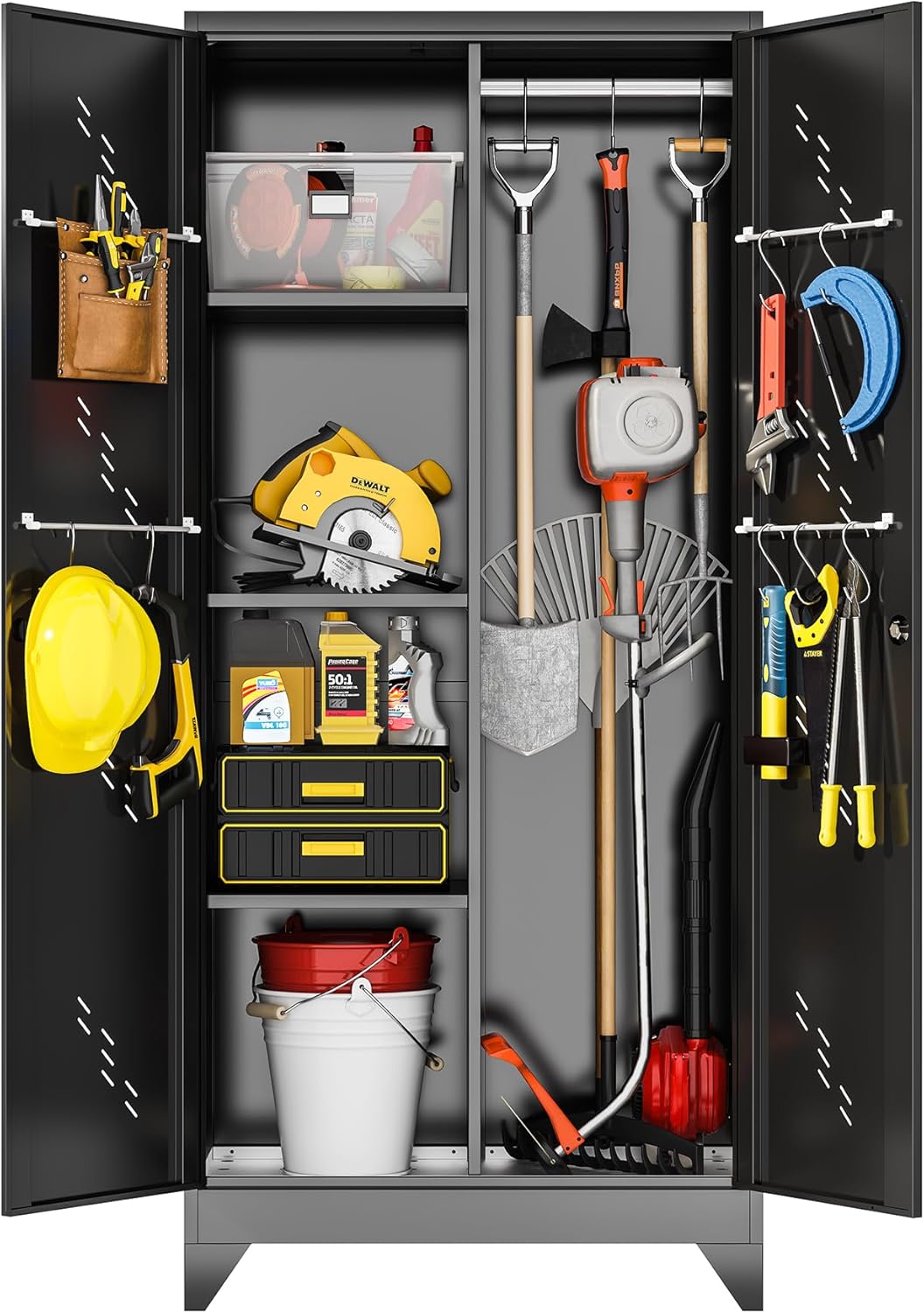 Storage Cabinets with Locking Doors,61" Tall Metal Cleaning Tool Cabinet,Broom Storage with Shelves for Laundry Room,Home Office (61" h Cabinet)