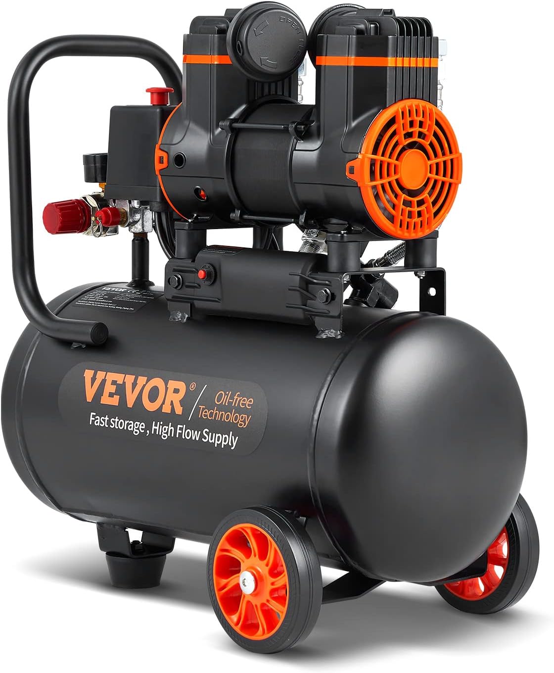 VEVOR Air Compressor, 1 Gallon Steel Tank, 1HP 1.5CFM @ 90PSI Oil Free Air Compressor & Max. 120PSI Pressure, 78dB Ultra Quiet Portable Compressor for Auto Repair, Tire Inflation, Spray Painting, 120V