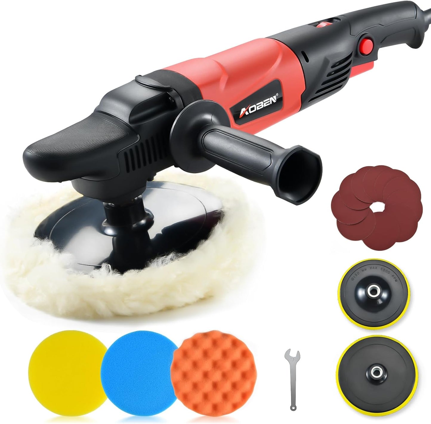 AOBEN Car Buffer Polisher,6 inch Dual Action Polisher,Random Buffer Polisher kit with 6 Variable Speed 1000-4500rpm,Detachable Handle,4 Buffing Pads for Car detailing Polishing and Waxing