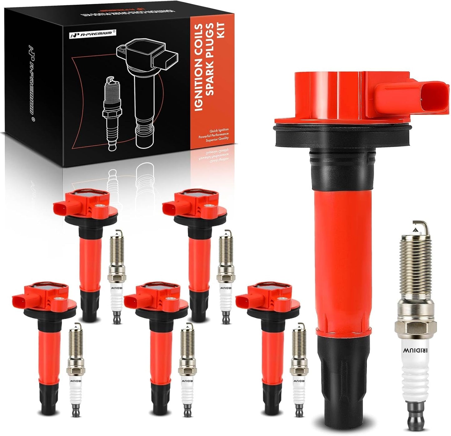 A-Premium (Blue) Set of 12 Ignition Coil Pack and Iridium Spark Plugs Compatible with Ford F-150 F150, Explorer, Edge, Transit-150, Transit-250, Transit-350, Transit-350 HD & Lincoln MKZ & Mazda CX-9