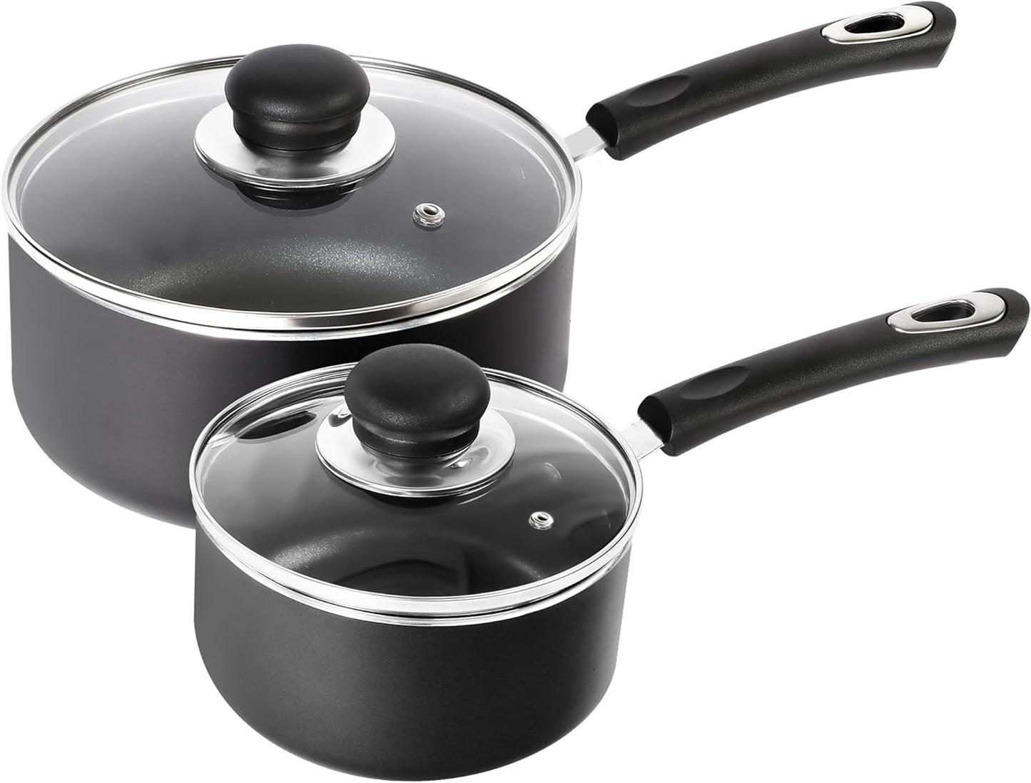 Utopia Kitchen Nonstick Saucepan Set, Cooking Pots with Lids, 1 Quart and 2 Quarts Multipurpose Kitchen Small Pots for Cooking Nonstick With Lids, 1 qt & 2 qt Set, Grey & Black