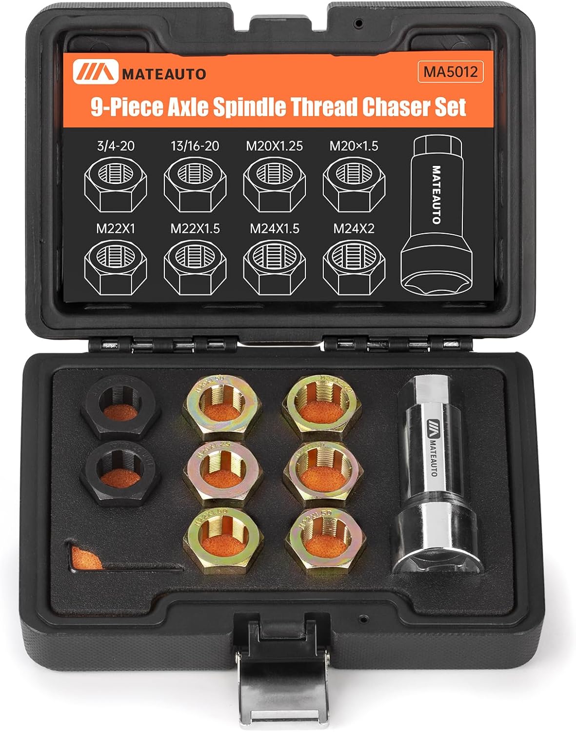 Axle Spindle Rethreading Kit,16 Piece Precision Restorer Master Repair Kit, Essential Tool for Mechanics - Includes Thread File and Axle Spindle Thread Chaser Set (16 Piece)