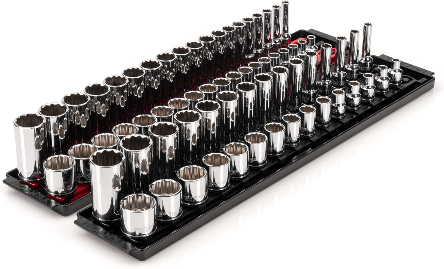TEKTON 3/8 Inch Drive 12-Point Socket Set with Rails and Tray, 30-Piece (1/4-1 in.) | SHD91210