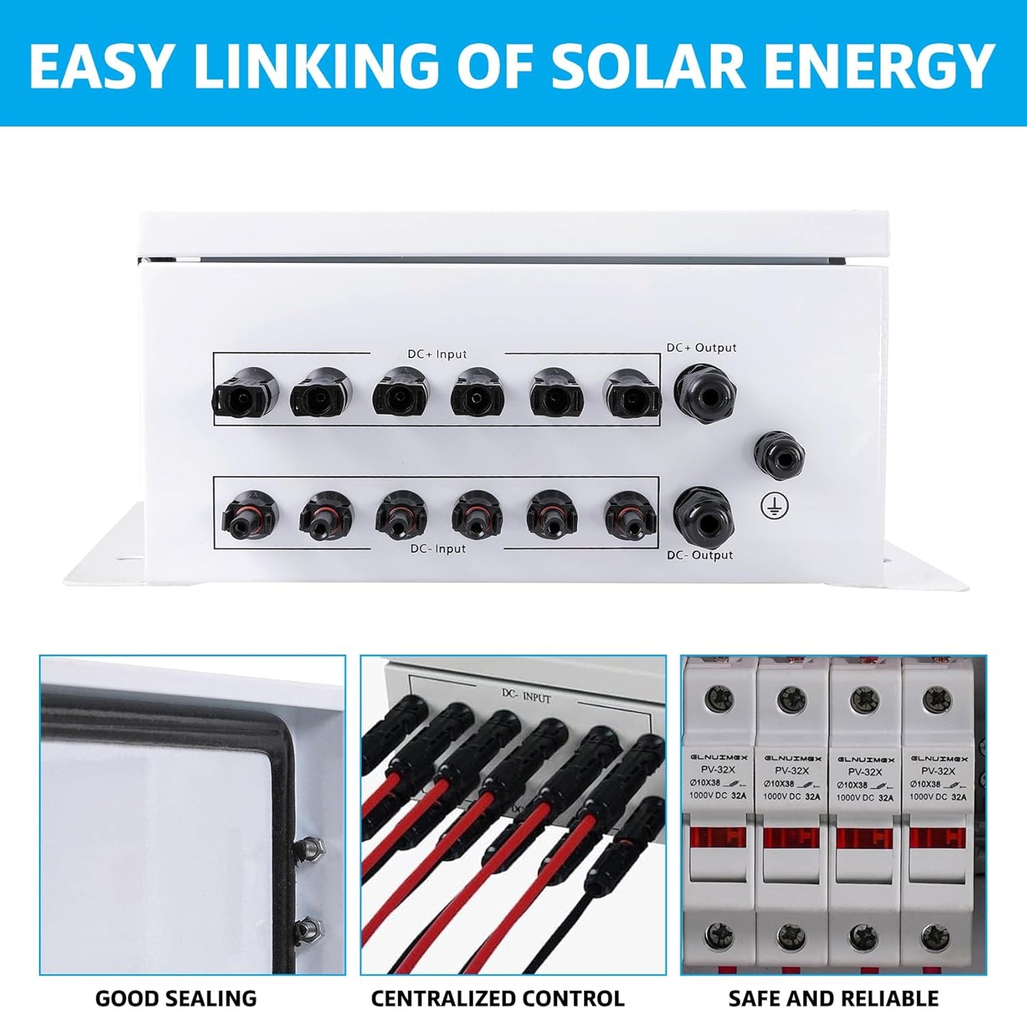 6 String Metal Solar Combiner Box, PV Combiner Box with 20A Rated Current Fuse, Surge Protective Device & 63A Air Circuit Breaker (6 String) (6 String)