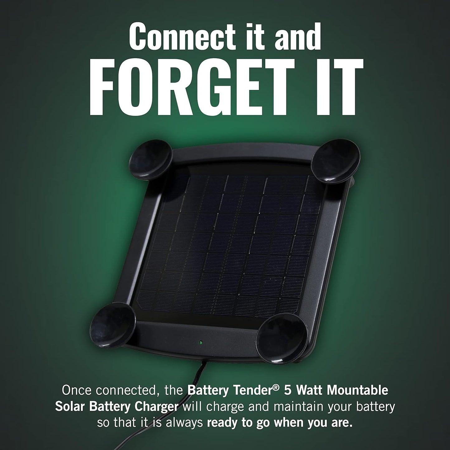Battery Tender 5 Watt Solar Panel 12V Battery Charger with Charge Controller - IP67 Weatherproof - Windshield or Handlebar Mountable - Included Ring Terminal Cable or OBD II Connector - 021-1172