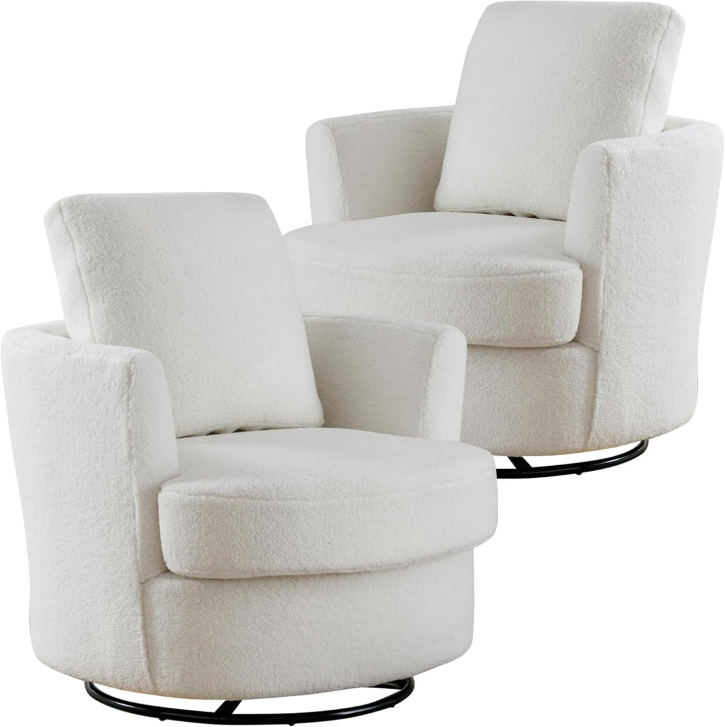 Aoiy & Wifon 31.9" W Swivel Accent Chair, 360 Degree Modern Living Room Chair, Swivel Barrel Chairs for Living Room/Bedroom, Chenille,Beige, 2PACK