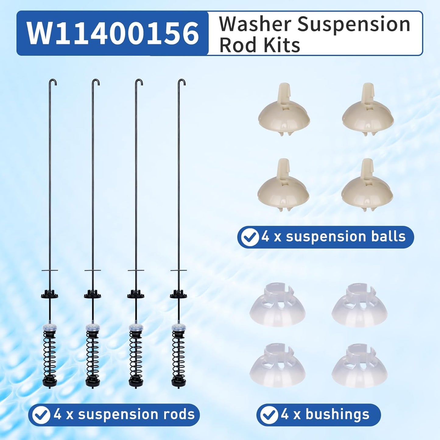 2025 Upgraded W11400156 W11187091 WTW7120HW0 MVW7230HW0 MVW7232HW0 WTW8127LC0 Washer Suspension Rods Kit for whirlpool kenmore and maytag Replace PD00065760、AP6976426、PS12731247、EAP12731247