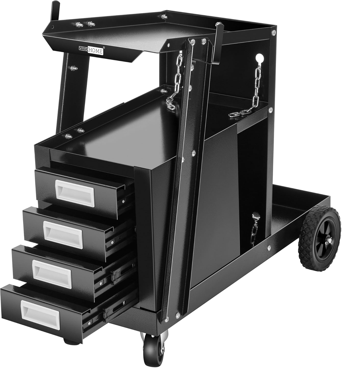 VIVOHOME Iron 3 Tiers Rolling Welding Cart with Upgraded Wheels and Tank Storage for TIG MIG Welder and Plasma Cutter Black