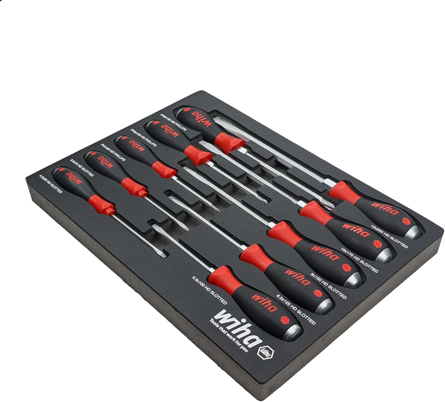 Wiha 53180 10 Piece SoftFinish XHeavy Duty Cushion Grip Screwdriver Tray Set