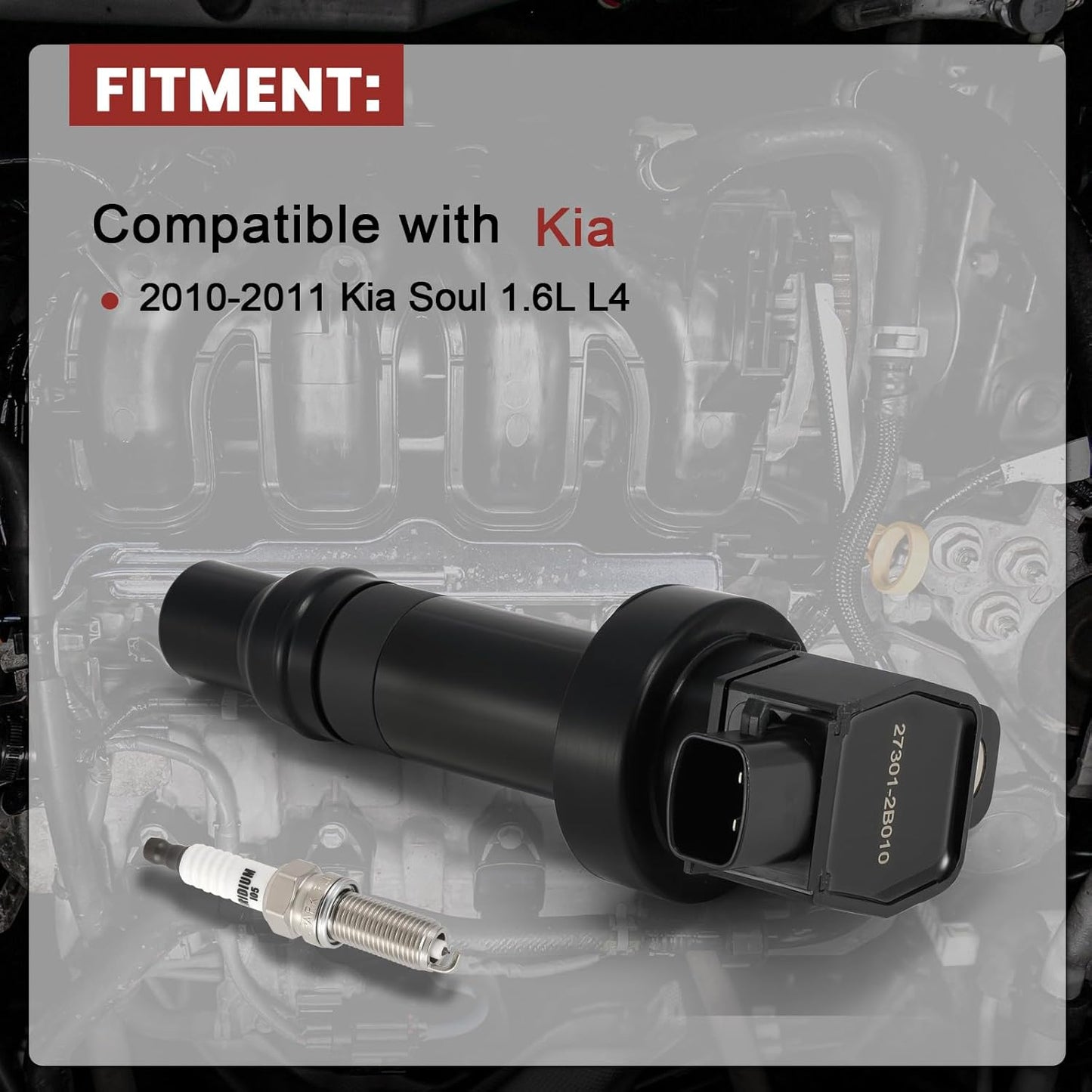 UF636 Ignition Coil Pack and Double Iridium Spark Plugs Set of 4 Compatible with kia Soul 2010-2011 1.6L L4 Replace 273012B010,5C1794,52-214