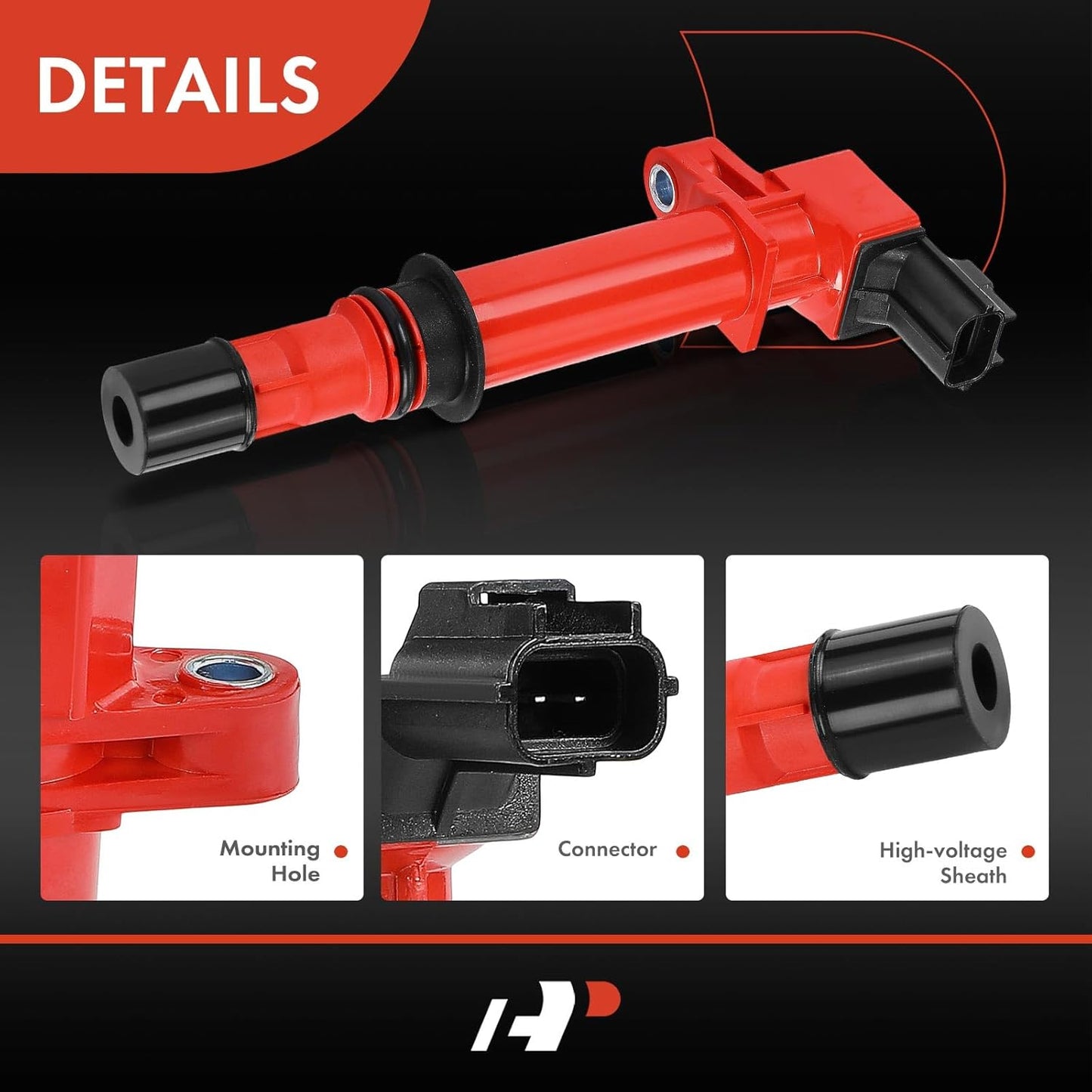 A-Premium (Red) Engine Ignition Coil Pack Compatible with Dodge Ram 1500 2002-2008, Dakota 2004-2008 & Jeep Grand Cherokee, Liberty & Mitsubishi Raider, V6 3.7L 3.9L, Replace# 56028138, 6-PC Set