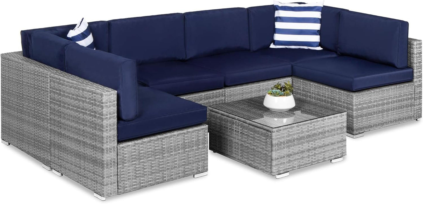 Best Choice Products 7-Piece Modular Outdoor Sectional Wicker Patio Conversation Set w/ 2 Pillows, Coffee Table, Cover Included - Gray/Gray