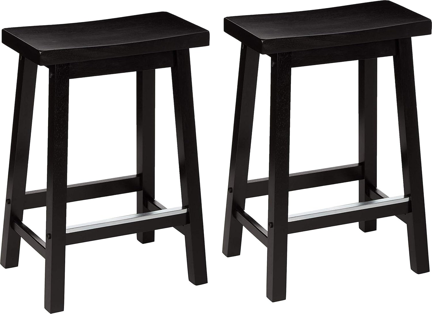 Amazon Basics Solid Wood Saddle-Seat Kitchen Counter Barstool with Footrest, Easy Assembly - 24-Inch Height - White - Set of 2