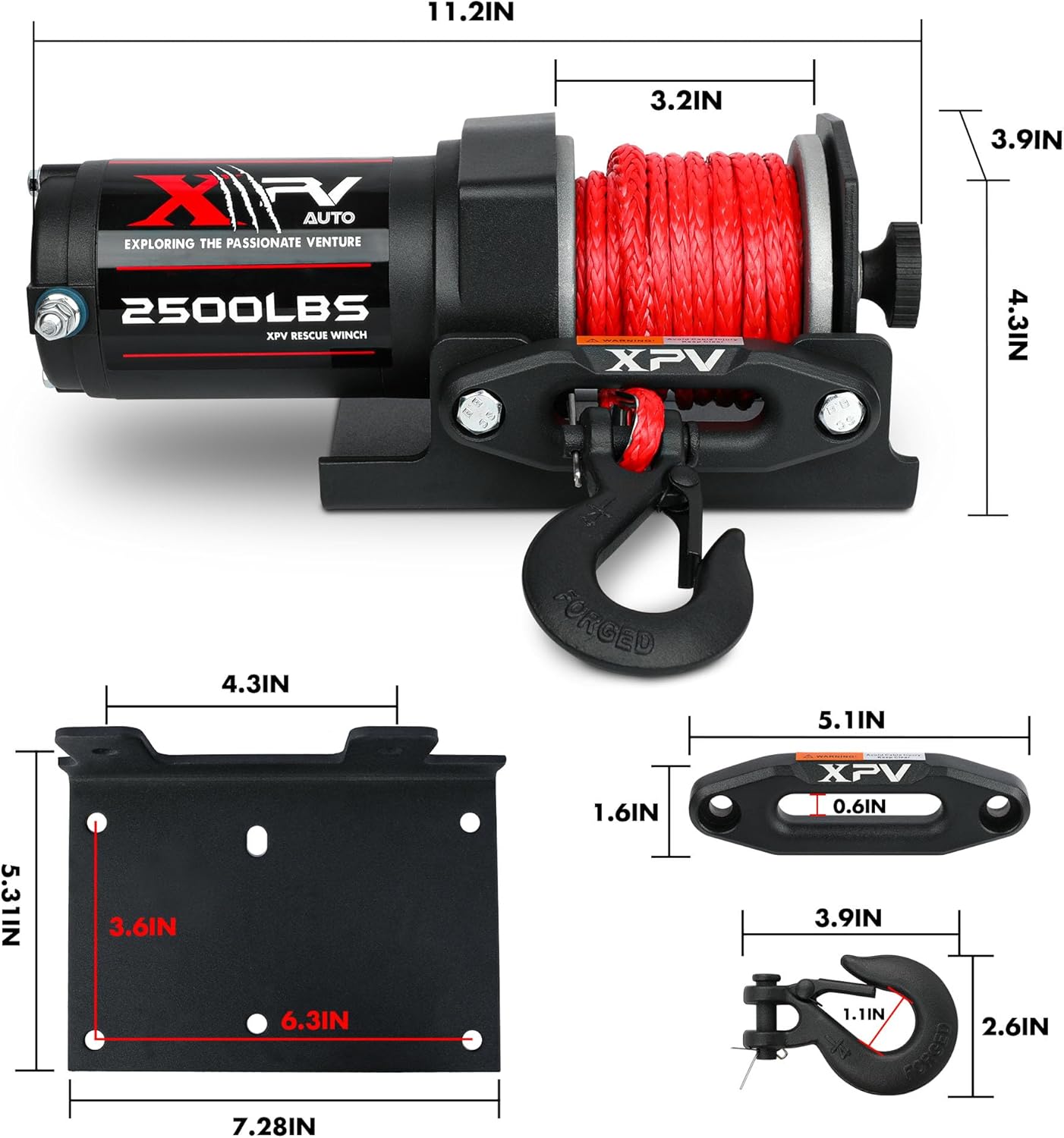 2500lbs Synthetic Winch with Remote Control & Mounting Plate ATV UTV Towing Trailer Winch Off-Road