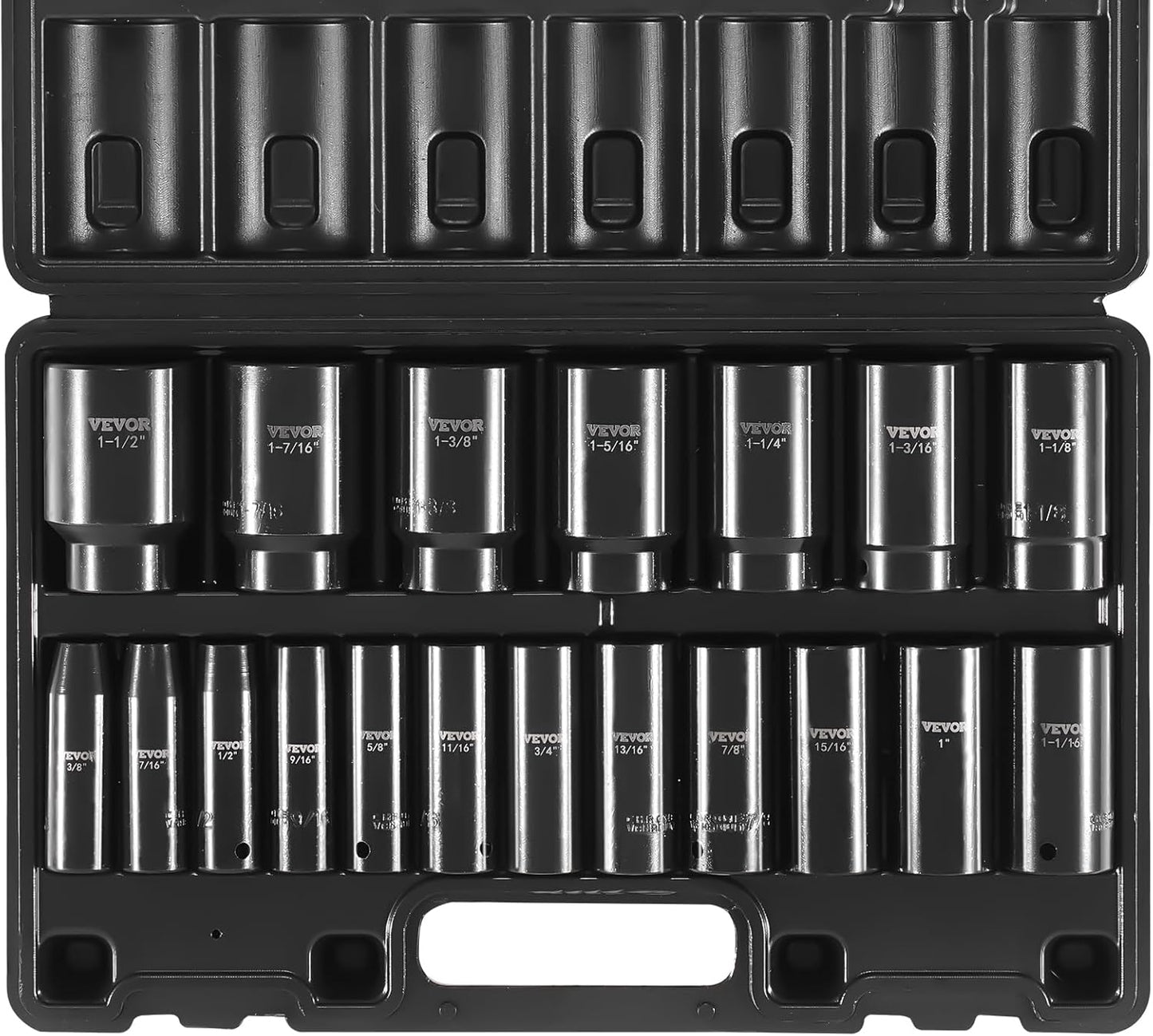 VEVOR Impact Socket Set 3/4 Inches 29 Piece Impact Sockets, 6-Point Sockets, Rugged Construction, CR-M0, 3/4 Inches Drive Socket Set Impact SAE 3/4 inch - 2-1/2 inch, with a Storage Cage