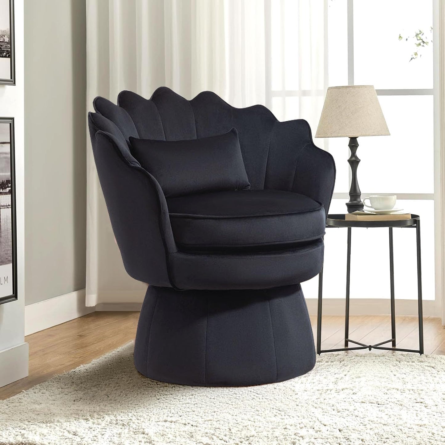Swivel Barrel Chairs Set of 2, Small Accent Armchair, Navy Blue Velvet Upholstered, Mid-Century Modern Style, for Living Room/Bedroom/Waiting Room, for Relaxing & Reading, Pillow Included