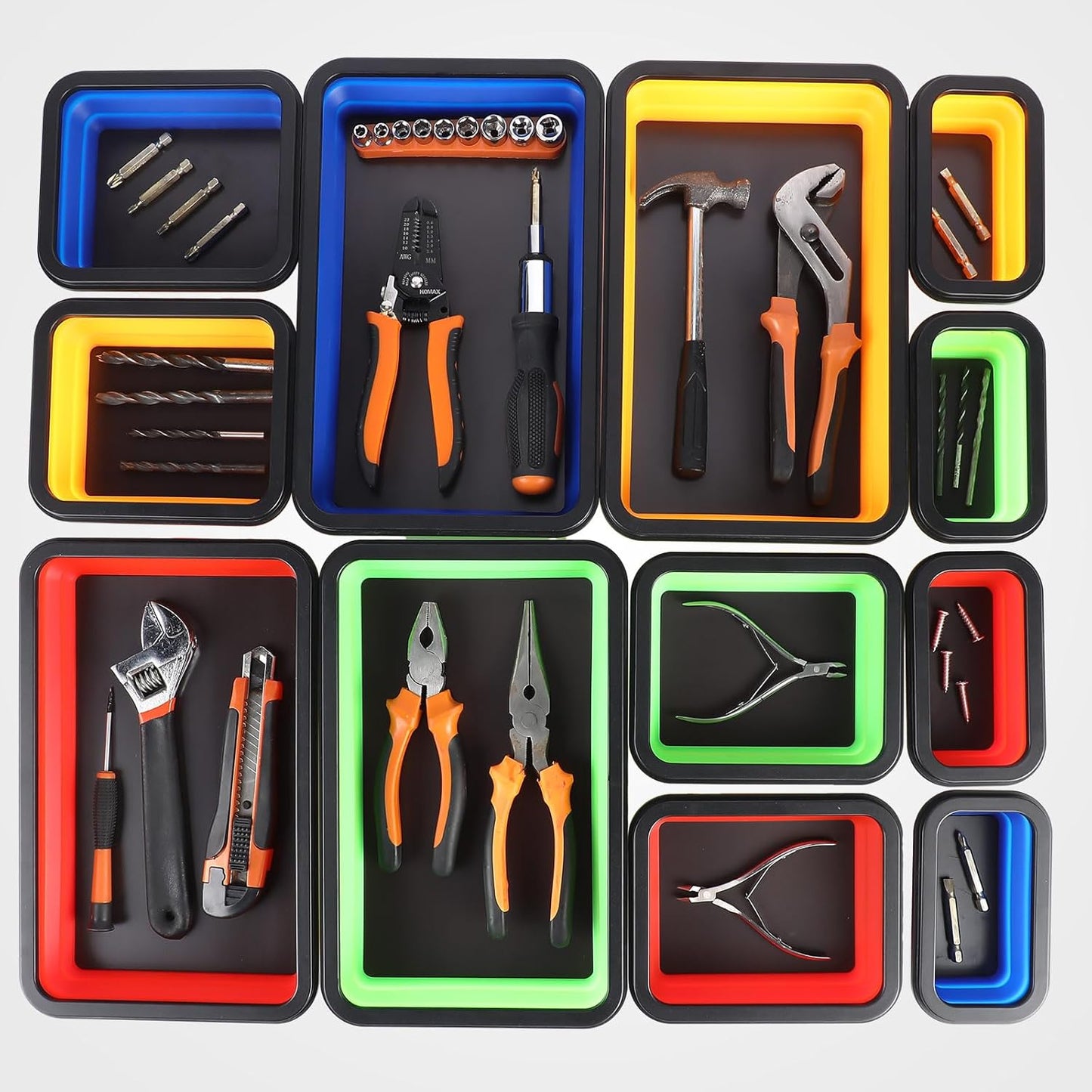 12 Pcs Collapsible Magnetic Parts Tray Set Foldable Tool Tray Storage Organizer Magnetic Tray 3 Different Size Collapsible Bowl for Screw, Bolts, Nuts, Washers, Pins, Tool Gifts for Men