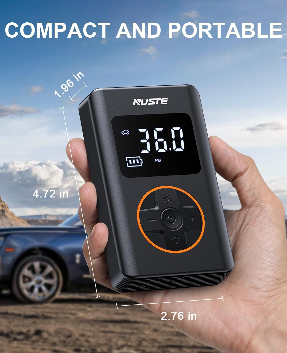 Tire Inflator Portable Air Compressor with Upgrade Dual Screen, 150 PSI Cordless Air Pump for Car, Bicycle, Motorcycle Tires & Balls, Electric Bike Tire Pump with Pressure Gauge, LED Light