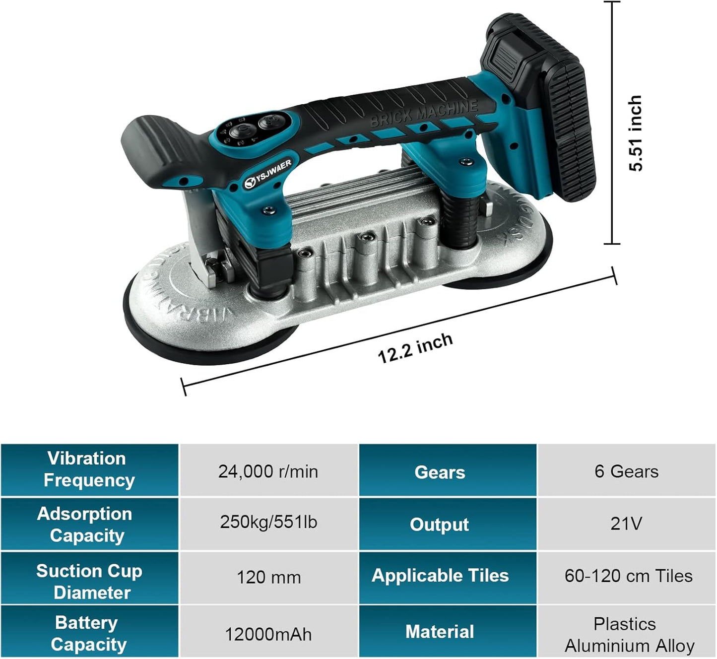 Tile Installation Tool Vibration Machine - YSJWAER Double Suction Cup Vibrator Handheld Tiling Leveling Laying 12000mAh 24000r/min 6 Speeds