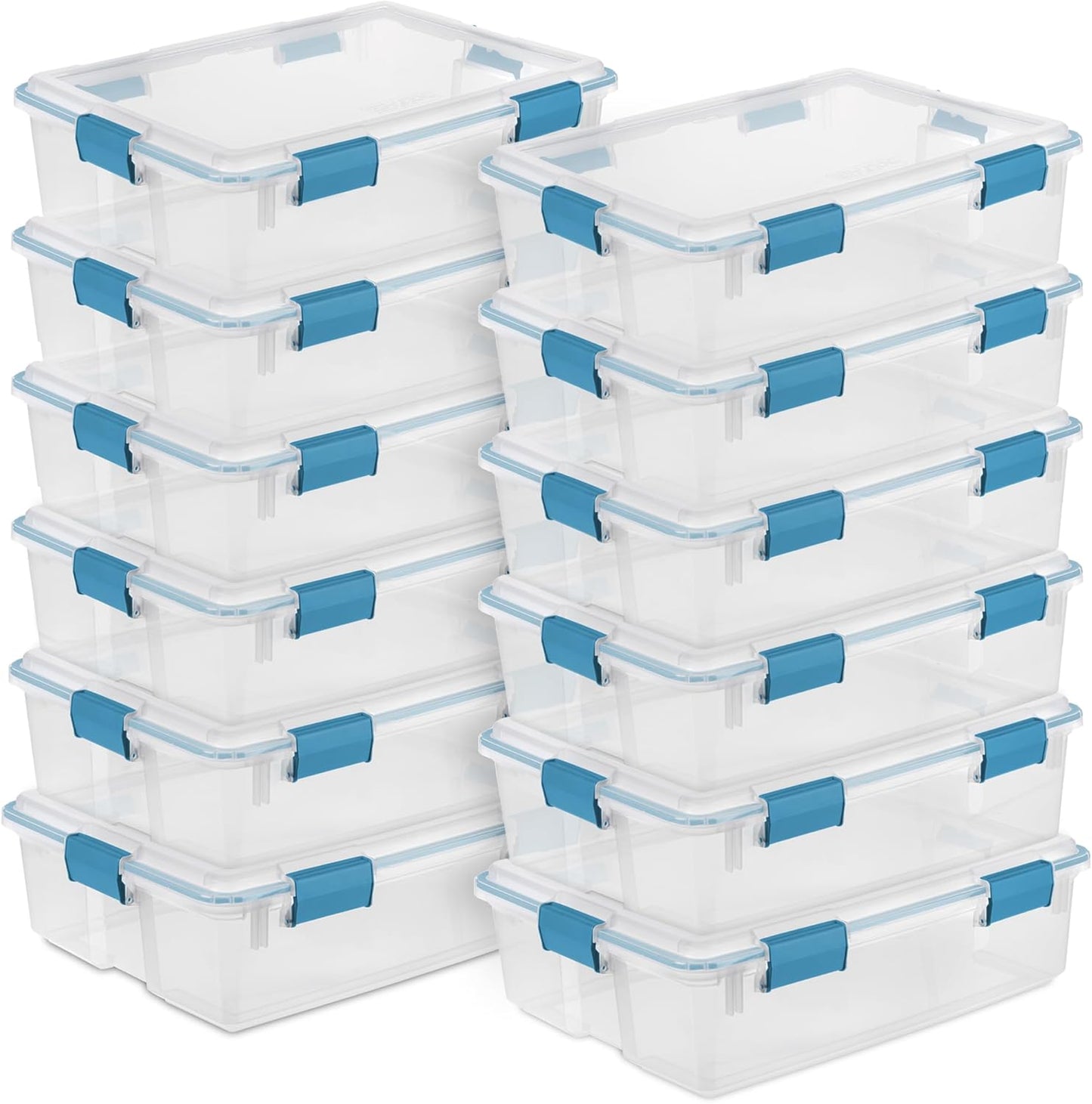 Sterilite 12-Pack Gasket Box, Weather-Resistant Storage Bins with Latching Lids, 54 Quart - Heavy-Duty Organizing Containers for Closet, Bathroom, and Office