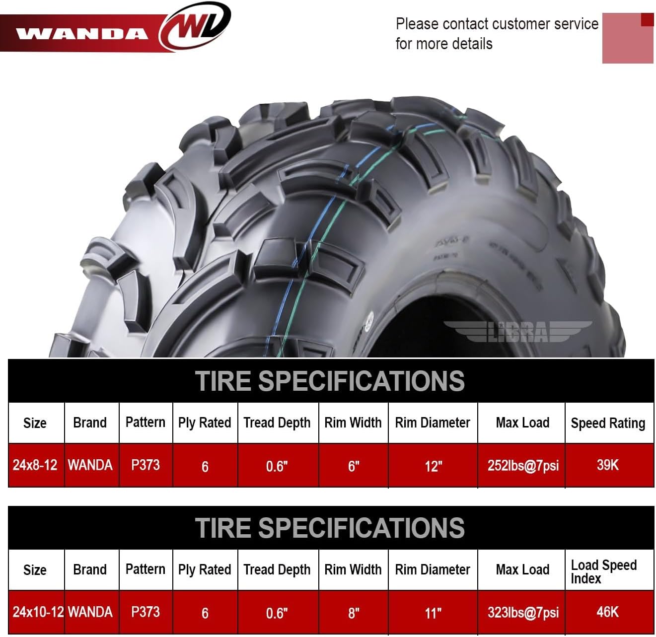 WANDA 24x8-12 & 24x10-12 ATV Tires Lt Mud fit for 08-09 Arctic Cat 366 4x4 Auto